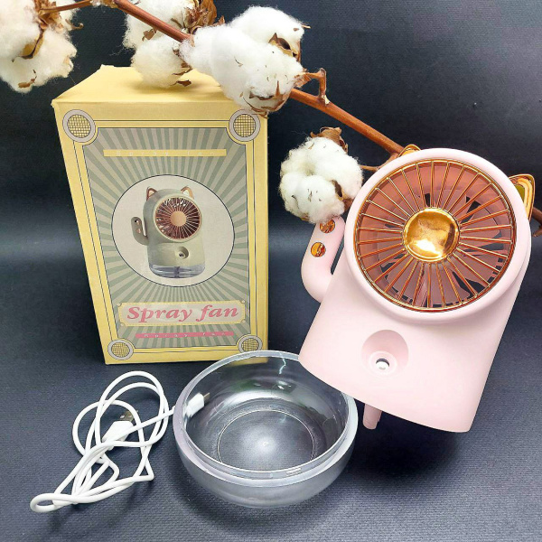 Настольный мини-вентилятор «Кошка» SPRAY FAN FY-80 (увлажнение и охлаждение, 3 режима обдува, USB)